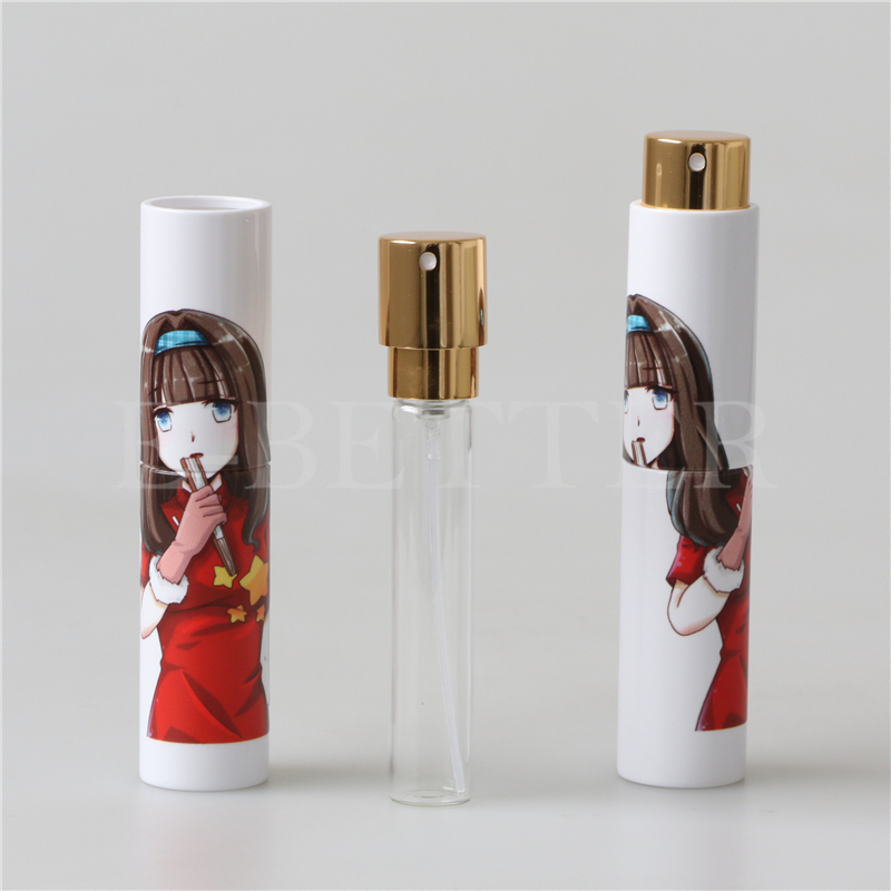 custom pattern 10ml twist up plastic perfume spray bottle for travelling 